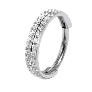 Eternal 16G Titanium 2 line CZ stone prong set Piercing al naso incernierato ASTM F136 Piercing Segment Ring - Product Image 1