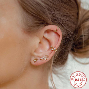 CANNER Exquisite Daily Wear 18k Plated S925 Sterling Silver Mini Moon Star Zircon Stud Earrings Jewelry for Girls Women - Product Image 4