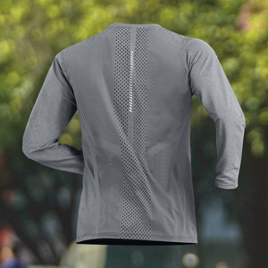 Chemises décontractées d'été pour hommes, logo personnalisé, séchage rapide, respirantes, en spandex/polyester tricoté, coupe ample, col rond, pour la gym et l'entraînement, manches longues - Product Image 2