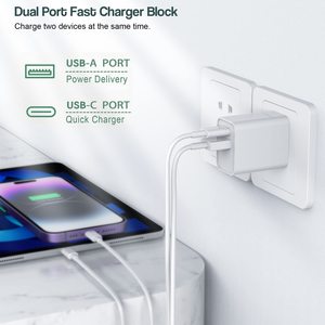 Chargeurs universels <span class=keywords><strong>multiples</strong></span> USB PD 20W, <span class=keywords><strong>chargeur</strong></span> mural rapide de type C avec un port USB et un port de type C pour téléphone portable Android iPhone - Product Image 4