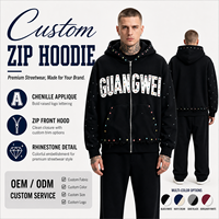 Sweat à capuche zippé personnalisé avec strass pour homme, style streetwear, avec patch lettre appliqué, fabricant de vestes à capuche