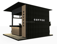 Kiosque à café noir moderne, kiosque extérieur moderne, conteneur, kiosque alimentaire mobile en bois pour centre commercial, jus, bubble tea, boissons