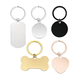 Llaveros de Acero Inoxidable en Diversas Formas: Plata, Oro, Oro Rosa, Negro, Hueso de Perro, Corazón, Círculo, Rectángulo, Etiquetas Metálicas de Moda - Product Image 1