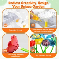 Kit d'activités créatives pour enfants : Bouquet de fleurs artificielles DIY, kit d'art magique pour la création de fleurs, 62 pièces, fleurs en papier à faire éclore, panier en papier, ensemble d'activités faites à la main