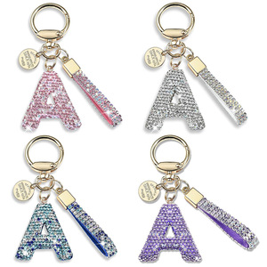 Wholesale Diamond-Encrusted Cross-Border Shiny Cute Letter Keychains for Women Amazon's Favourite Key Crystal Key Chains