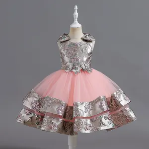 粉色1-8岁无袖深色印花独特设计优雅连衣裙女婴连衣裙生日派对连衣裙6岁