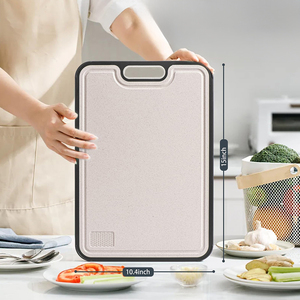 Planche à découper multifonctionnelle double face avec rainure de déviation en acier inoxydable et fibre de blé pour la préparation culinaire - Product Image 1