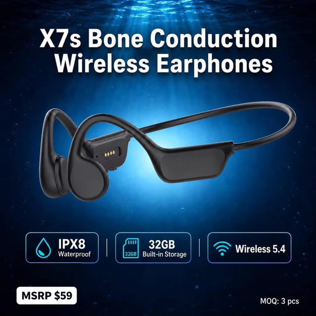 Top Sale Professional Waterproof Wireless BT5.3 Swimming Headphones Bone Conduction 32G Stereo Sports LED Battery Low Delay