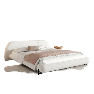 <span class=keywords><strong>Lit</strong></span> plateforme moderne avec rangement intégré en microfibres effet neige et cadre en chêne pour chambre principale, écologique et durable - Product Image 1