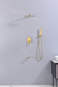 Grifo mezclador de ducha de baño de oro negro contemporáneo, patrón de pulverización de lluvia suave montado en la pared integrado oculto - Product Image 6