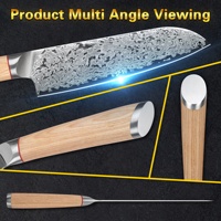 Manche en bois naturel 7 pouces 67 couches couteaux de cuisine en acier damas VG10 couteau Santoku de chef japonais avec garantie à vie