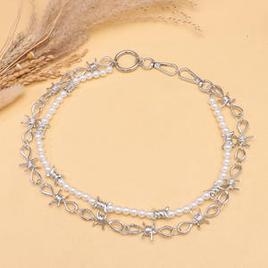 Chaîne de pantalon à double rangée de perles et de pointes pour femme, accessoire de taille avec double anneau - Product Image 3