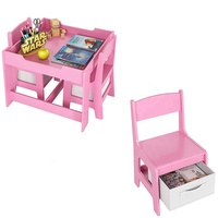Table de peinture en bois massif rose pour filles, ensemble Table et chaise pour enfants, bureau d'activité pour enfants, table de jeu bleu solide pour garçons, vente en gros
