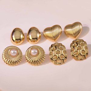 เครื่องประดับวินเทจ EH142 ทำจากสแตนเลสสตีล 316L ชุบทอง 18K ประดับมุกและต่างหูแบบติดหู  ไม่หมองคล้ำ - Product Image 5