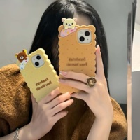 Étui de téléphone en silicone véritable antichoc avec motif d'ours biscuit mignon pour 16 15 Pro Max 14 13 12 11 Housse de protection