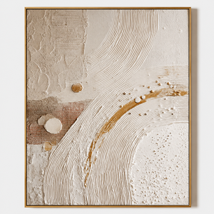 Abstract Minimalist Art <b>Print</b> <b>With</b> Embossed Curved Lines In Beige And Brown Tones Wood <b>Frame</b> Indoor Decor - Product Image 2