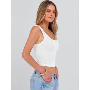 FOXA Débardeur court côtelé pour femme, sans manches, col rond, tricoté, basique, respirant, coupe ajustée, pour l'été - Product Image 4
