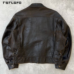 Chaqueta <span class=keywords><strong>de</strong></span> Cuero para Hombre, Estilo Motociclista, con Hebilla <span class=keywords><strong>de</strong></span> <span class=keywords><strong>Bombero</strong></span> Retro Personalizada OEM - Product Image 5