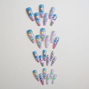 <span class=keywords><strong>Uñas</strong></span> Postizas Acrílicas con Diseño de Flamencos Tropicales, Hibiscos, Palmeras y Estrellas de Mar, Extra Largas y Cuadradas, para Mujer - Product Image 3