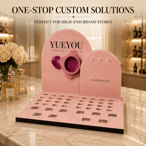 Support de présentation pliable et portable en acrylique moderne pour vernis à ongles et brillant à lèvres, idéal pour les salons de beauté et la vente au détail, avec un design en arc rose - Product Image 3