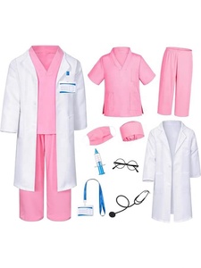 Ensemble de costumes de docteur et infirmière pour enfants, garçons et filles, tenue de jeu de <span class=keywords><strong>rôle</strong></span> avec blouse de <span class=keywords><strong>laboratoire</strong></span>, pantalon de travail, chapeau, masque, stéthoscope, jouets pour fête - Product Image 3