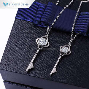 Tianyu 925 Sterling Silver Platinum Plated Round Moissanite Key-Shaped Pendant <b>Necklace</b> - <b>Simple</b> Luxury - Product Image 3