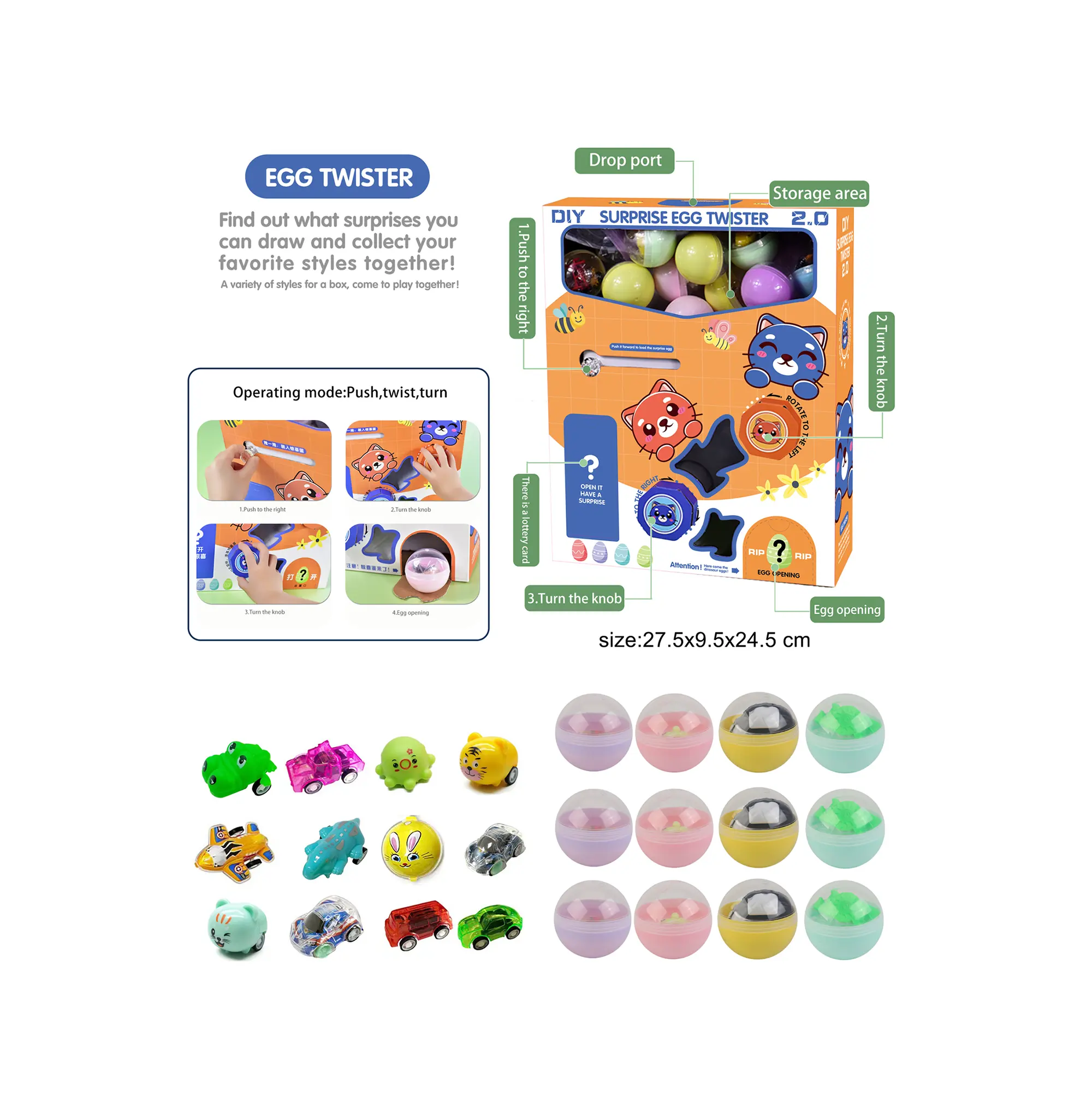 DIY yumurta büküm makinesi 8-12 karikatür peluş oyuncaklar veya karikatür Boomerang oyuncaklar şeffaf karton otomat oyuncaklar