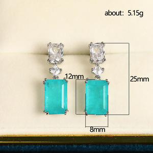 Orecchini pendenti con zirconi quadrati di colore blu per donna, gioielli geometrici semplici e alla moda - Product Image 5