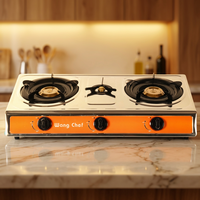 Cuisinière à gaz GPL 3 brûleurs avec panneau supérieur en acier inoxydable et brûleurs en acier