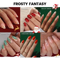 BTArtbox Faux ongles courts ovales personnalisés à presser avec colle, vente en gros, marque privée, ensemble d'ongles à presser en gel souple rouge Noël