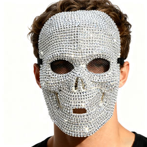 סיטונאי יוקרה פלסטיק כסף rhinestone מלא פנים הגולגולת מסכות המפלגה ליל כל הקדושים - Product Image 3