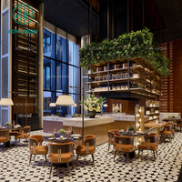 Solution personnalisée Ron Group tout-en-un : comptoir de café-bar, table ronde en bois, chaise ergonomique rembourrée, mobilier de restaurant commercial