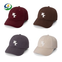 Venta al por mayor personalizado 6 paneles 100% algodón liso bordado letra NY gorra de béisbol sin estructura ajustable papá sombrero