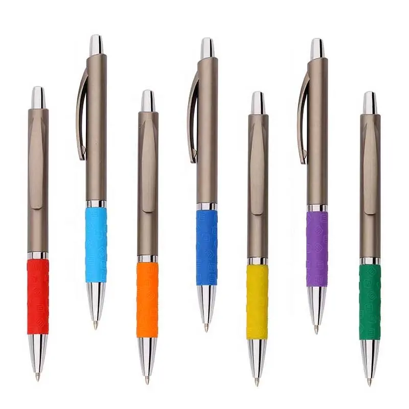 Personalized hotel ballpoint pen logo printed classic ball pen with colored grip chromed plunger and tip