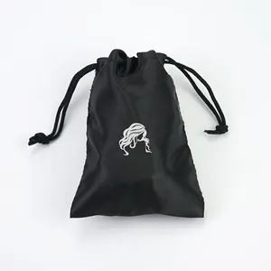 Lazo de satén bolsas logotipo personalizado de pelo bolsas para extensiones de cabello
