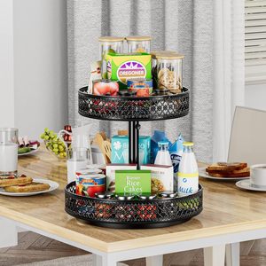 Double Layer Rotating Spice Rack Iron Kitchen Storage Organizer With Turntable For Seasoning And Condiments - Product Image 1