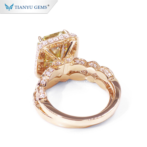 Tianyu Set Cincin Emas Pernikahan, Disesuaikan Moissanite Kuning Potongan Berpendar 3ct - Product Image 2