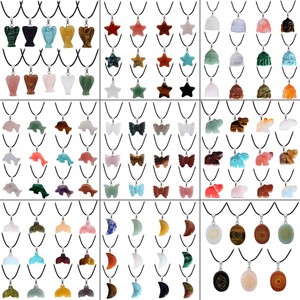 47 perles de chakra de guérison multicolores pierre précieuse opale oeil de tigre cristal quartz pierre précieuse amour coeur forme pierre pendentif collier - Product Image 6