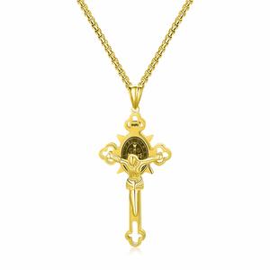 High Quality Stainless Steel Engraved Jesus Religious Charm <b>Necklace</b> Personalized <b>Crucifix</b> Cross Vintage Heart 18K <b>Gold</b> Unisex - Product Image 2