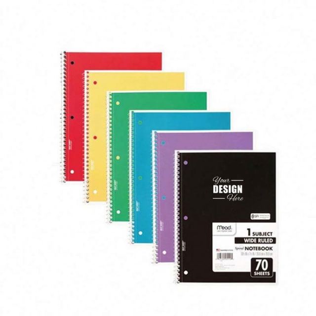 Custom Spiral Notebooks, 24 Pack, 1-Subject, Wide Ruled, 70 Sheets, 7.5" X 10.5", Assorted Colors for School or Office