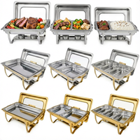 Chauffe-Plat Professionnel 9L en Acier Inoxydable Doré sur Pied pour Buffet, Restaurant et Hôtel