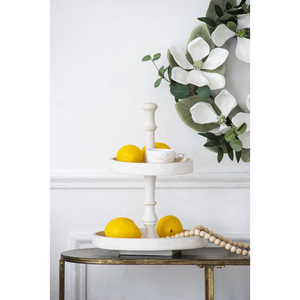 Two-Tiered Round Wooden Tray White 11.8x15.4 <b>Beverage</b> <b>Serving</b> <b>Set</b> - Product Image 5