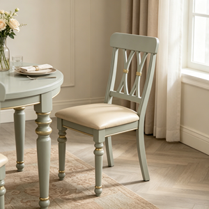 Chic Gold Inlay Solid Wood Dining <strong>Chair</strong>, X Cross Back PU Padded <strong>Spindle</strong> Leg Side <strong>Chair</strong> For Farmhouse Kitchen Dining Room - Product Image 1