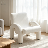 Fauteuil d'appoint de loisirs en tissu velours, design nordique Boucle, avec accoudoirs blancs, dernière collection