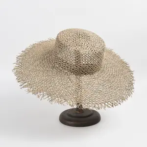 2022 Summer New Trendy Frayed Wide Brim Sombreros SunHat Seagrass Natural Straw Beach Hat For Women Lady Vacation Sun Shade