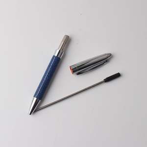 Stylo en cuir bleu et acier inoxydable - Product Image 6