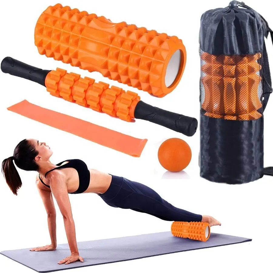 Rodillo de espuma EVA para hacer ejercicio, accesorios de Pilates, Yoga, fitness, anillo de TPE + entrenamiento de yoga + rodillo de masaje muscular corporal
