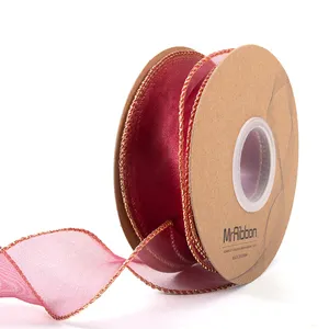 4cm 1 1/2inches 100yards Organza Chiffon Ribbon Roll Christmas Gift Wrap Boxes Decorating Glitter Wire Edge Silk Gift Ribbons