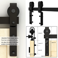 Kit de quincaillerie moderne pour porte de grange coulissante bi-pliante de 3 à 6,6 pieds, en alliage d'aluminium durable, avec rail à roulettes pour 2 portes, glissement fluide et silencieux, fixation par vis