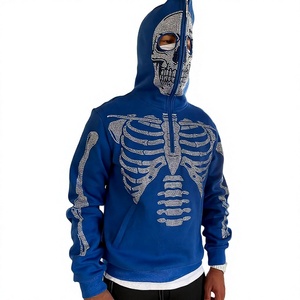 Sweat-shirt à capuche gothique pour homme avec imprimé squelette en strass, coupe oversize, manches classiques, en polyester tricoté, streetwear d'automne - Product Image 6